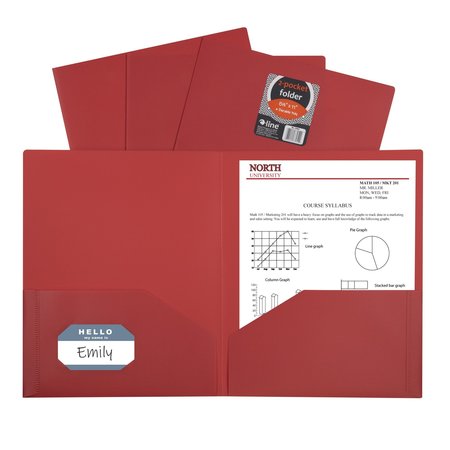 C-LINE PRODUCTS TwoPocket Heavyweight Poly Portfolio Folder, Red Set of 25 Folders, 25PK 33954-BX